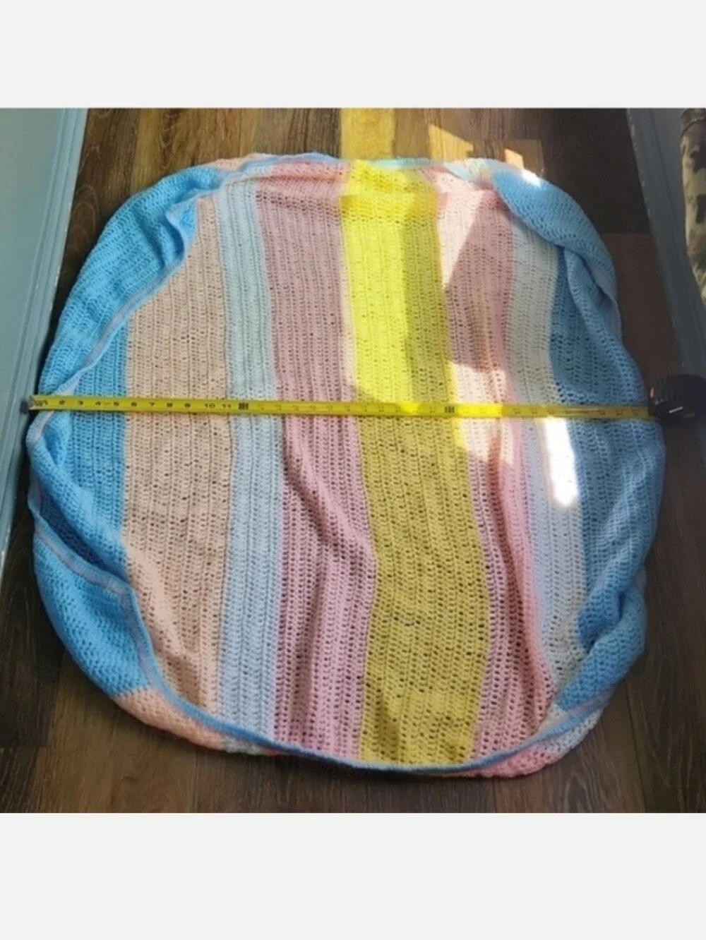 Blue Orange Pink Yellow White Knitted Crocheted Baby Throw Blanket